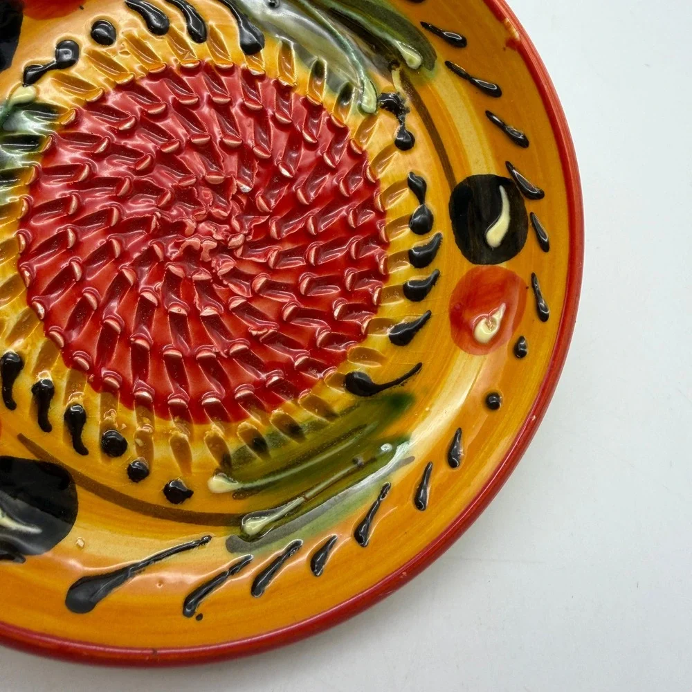 Ceramica Española Ceramic Garlic Grater Plate Hand Painted Made in Spain Yellow